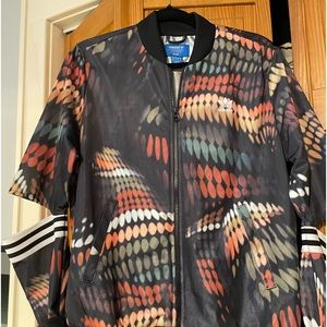 Adorable! Rita Ora X Adidas, colorful bomber style jacket